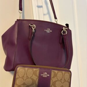 Coach Plum Leather Shoulder Bag with Signature Wallet